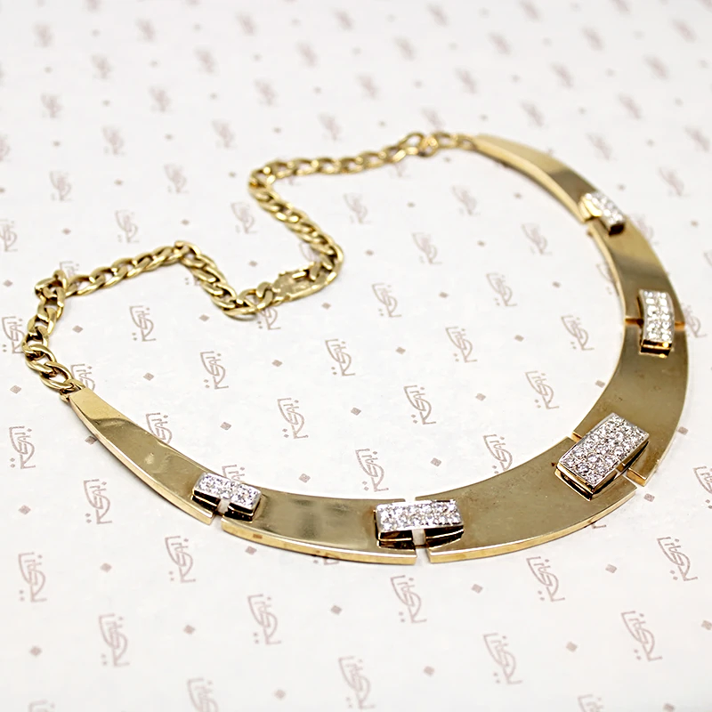 Chic Disco Era 14k Gold Collar with Diamond Encrusted Links