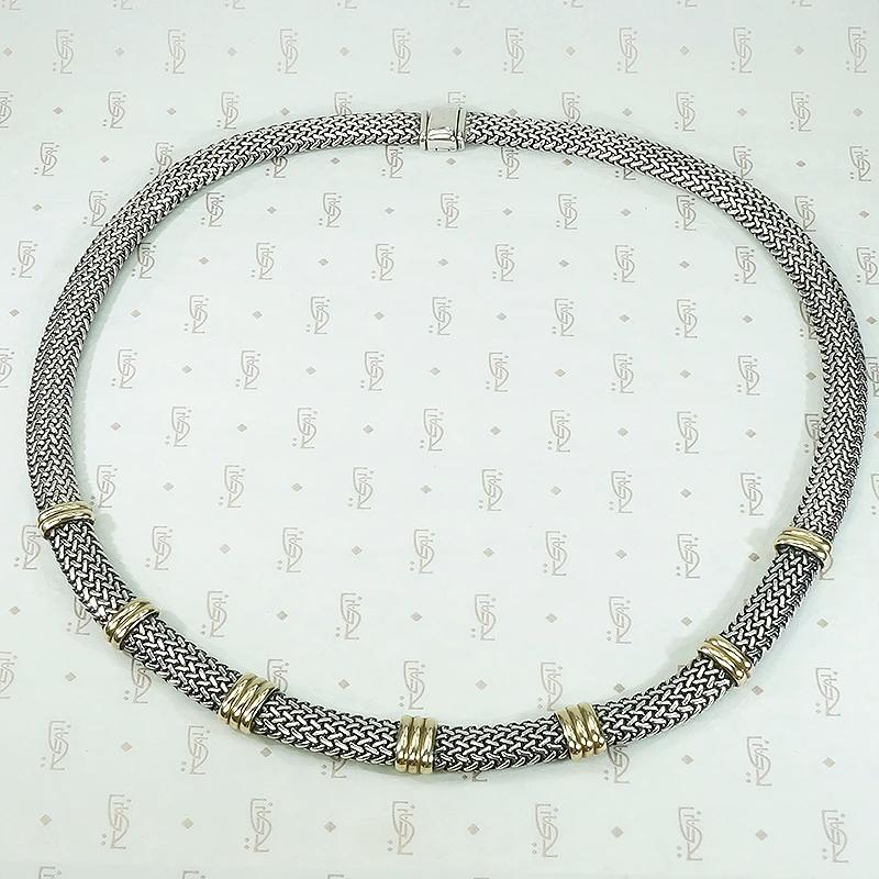 Elegant 80's Italian Gold & Silver Mesh Necklace