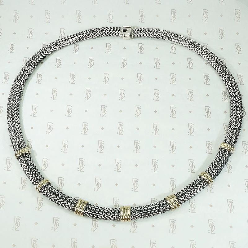 Elegant 80's Italian Gold & Silver Mesh Necklace