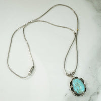 Turquoise Silver Overlay Pendant on Beaded Chain