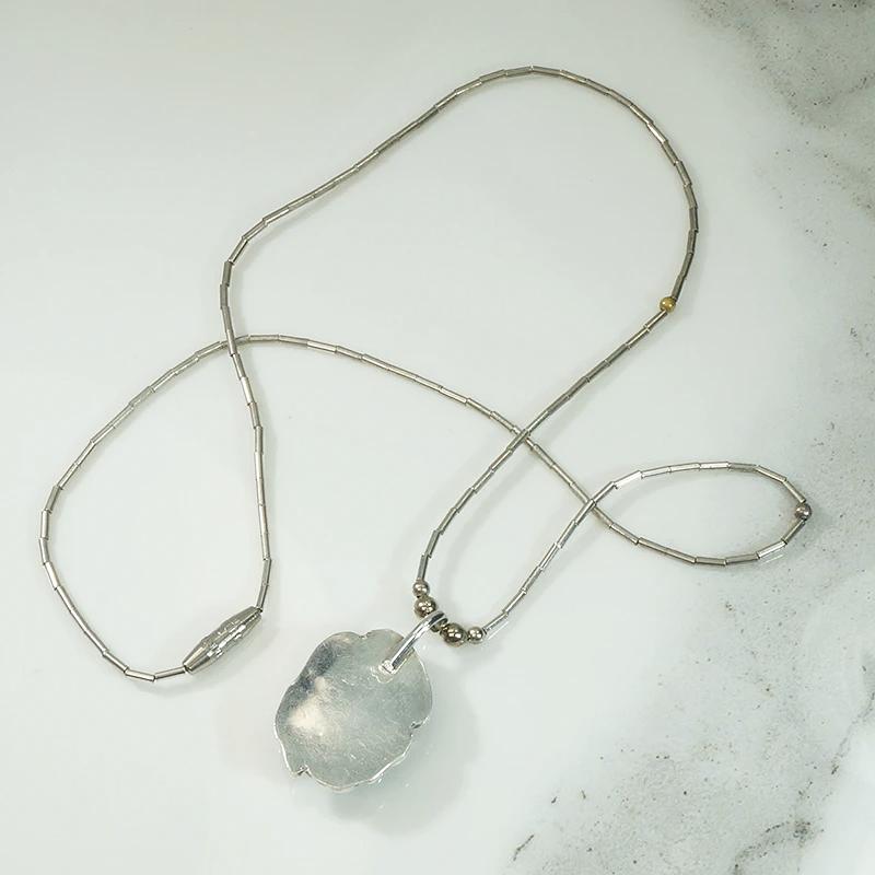 Turquoise Silver Overlay Pendant on Beaded Chain