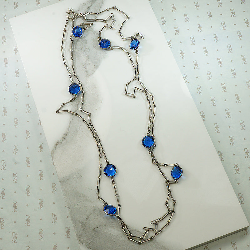 Gorgeous Blue Crystal Edwardian Station Chain