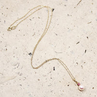 Pink Pearl Pendant with Ruby Accent