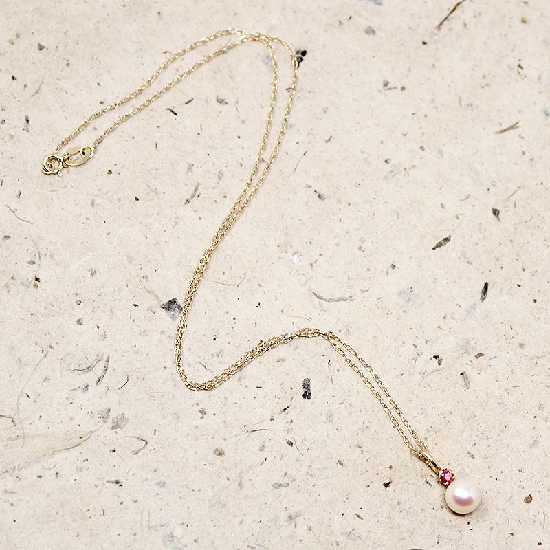 Pink Pearl Pendant with Ruby Accent