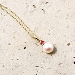Pink Pearl Pendant with Ruby Accent