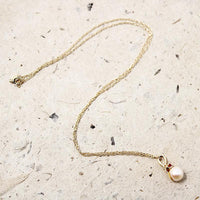 Pink Pearl Pendant with Ruby Accent