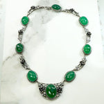 Gorgeous Green Chrysoprase & Silver Rose Necklace