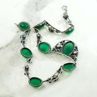 Gorgeous Green Chrysoprase & Silver Rose Necklace