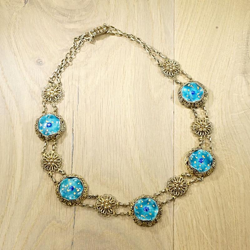 Playful Chinese Enameled Silver Filigree Necklace