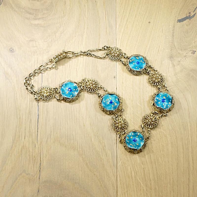 Playful Chinese Enameled Silver Filigree Necklace