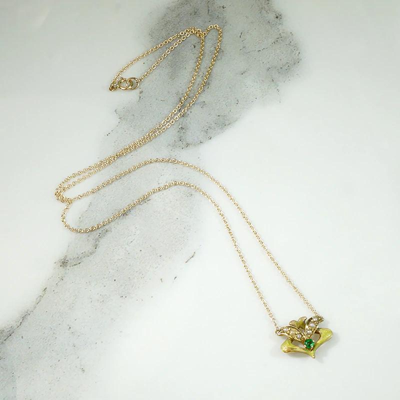 Green & Gold Enameled Art Nouveau Necklace