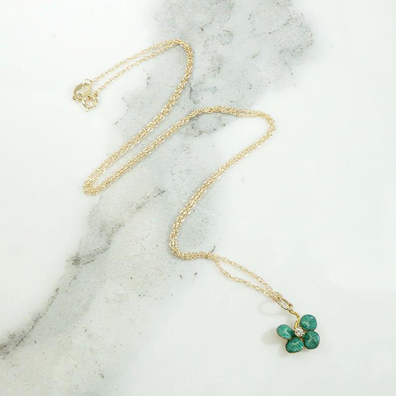 Wee Enameled Four-Leaf Clover Pendant