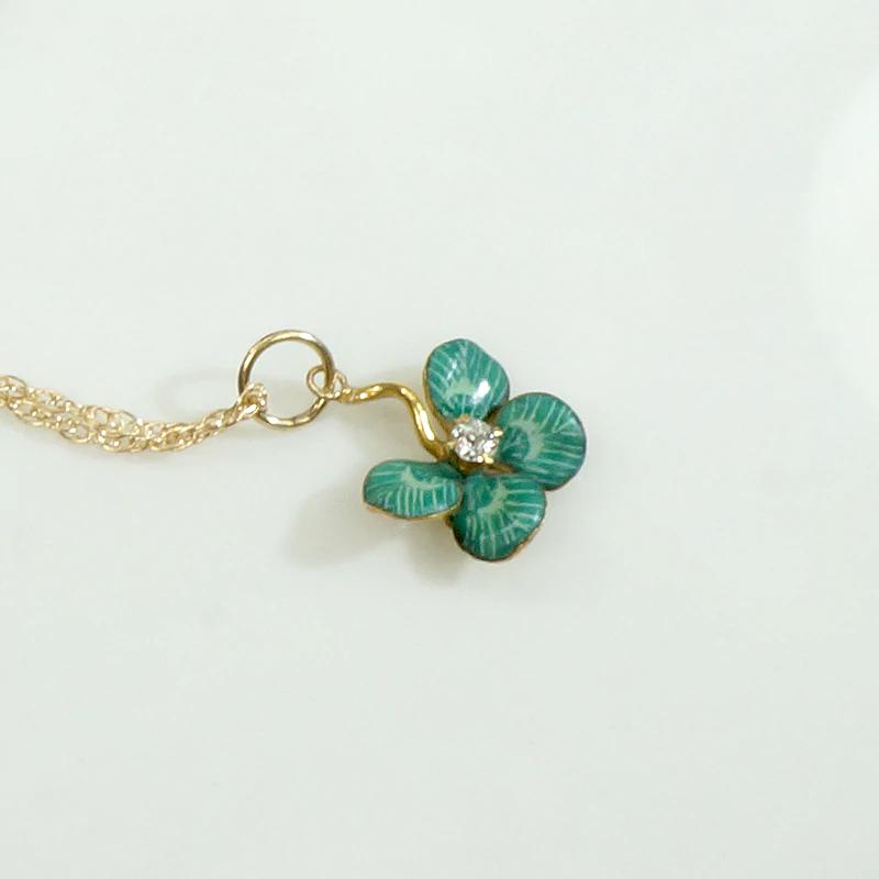 Wee Enameled Four-Leaf Clover Pendant