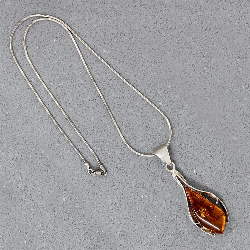 Fascinating Modernist Amber & Sterling Necklace