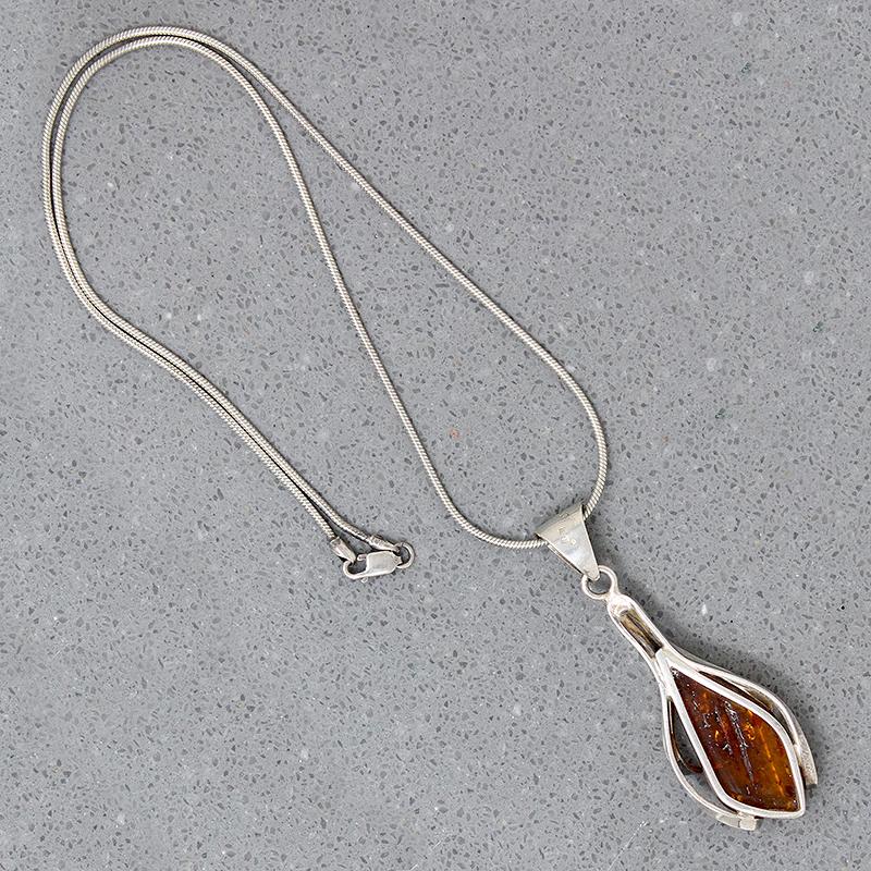Fascinating Modernist Amber & Sterling Necklace