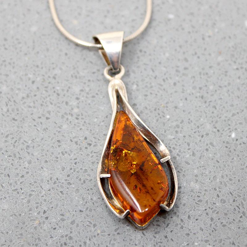Fascinating Modernist Amber & Sterling Necklace