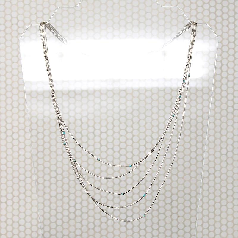 Slinky Liquid Silver Necklace with Turquoise Beads