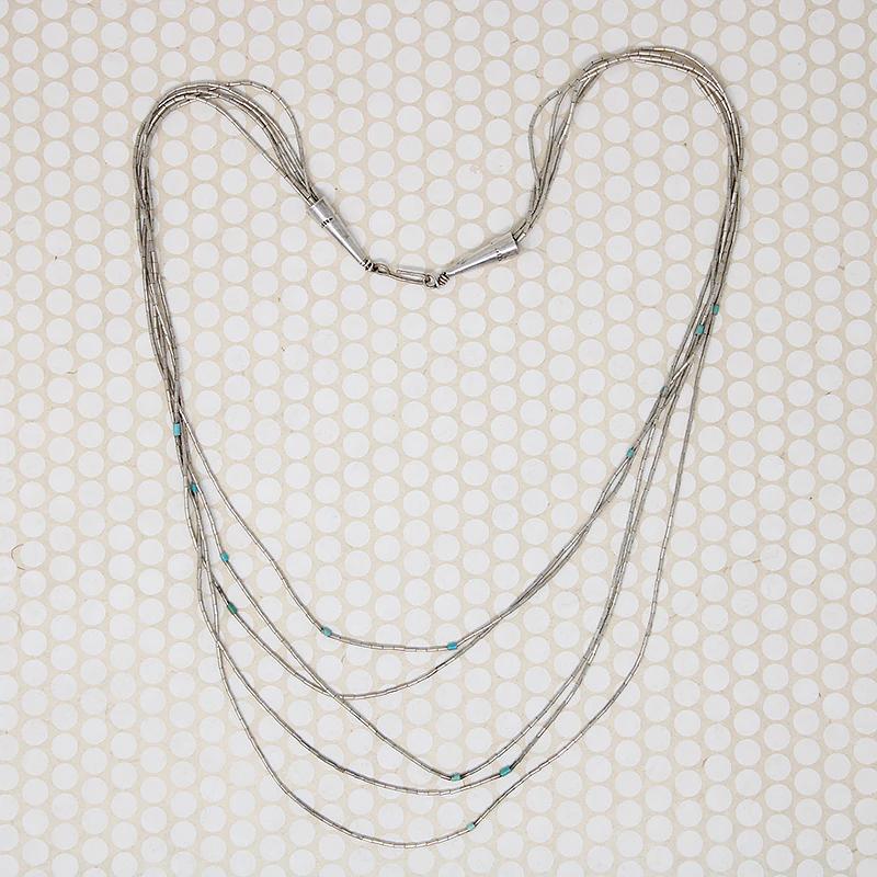 Slinky Liquid Silver Necklace with Turquoise Beads