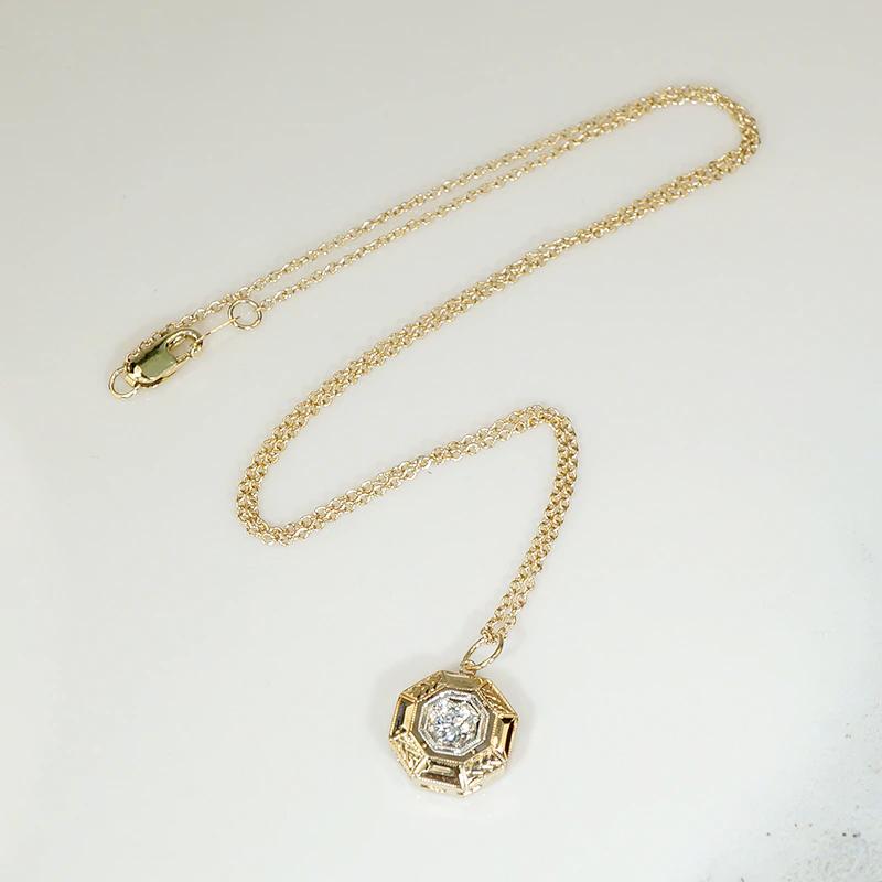 Engraved Two Tone Hexagonal Diamond Pendant