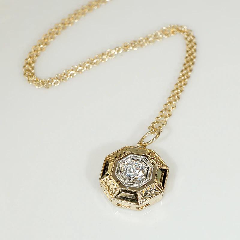 Engraved Two Tone Hexagonal Diamond Pendant