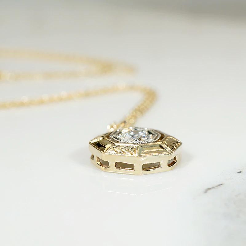Engraved Two Tone Hexagonal Diamond Pendant