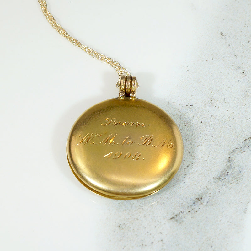 Engraved "1908" Gold Locket with Hinged Bale