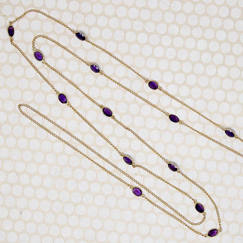 Amethyst Studded Long Gold Guard Chain