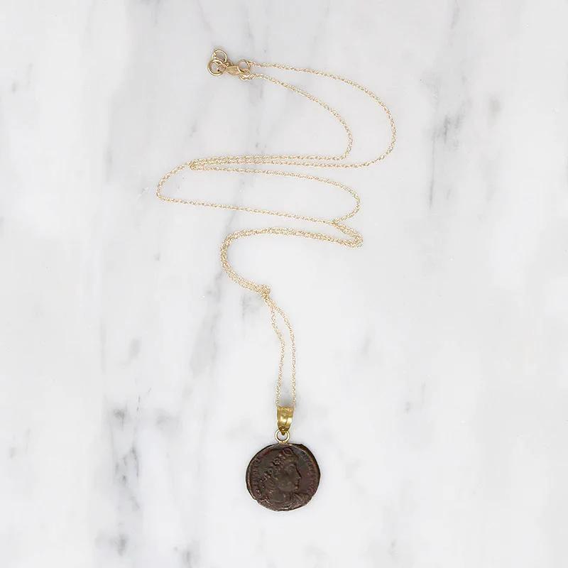 Constantine I Roman Copper Coin in Gold Necklace