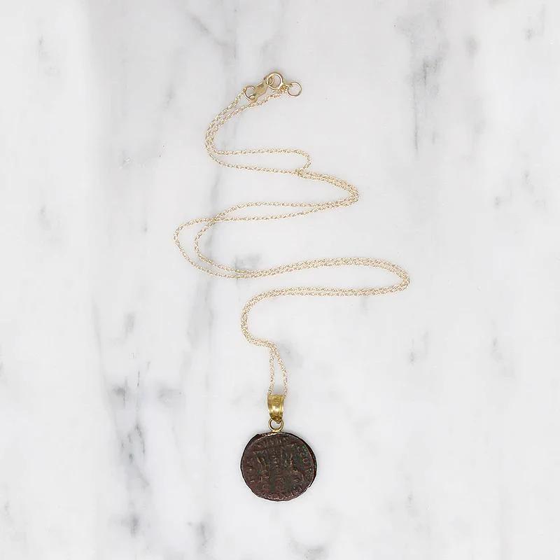 Constantine I Roman Copper Coin in Gold Necklace
