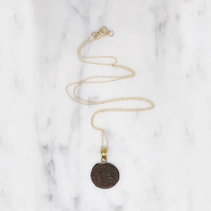Constantine I Roman Copper Coin in Gold Necklace