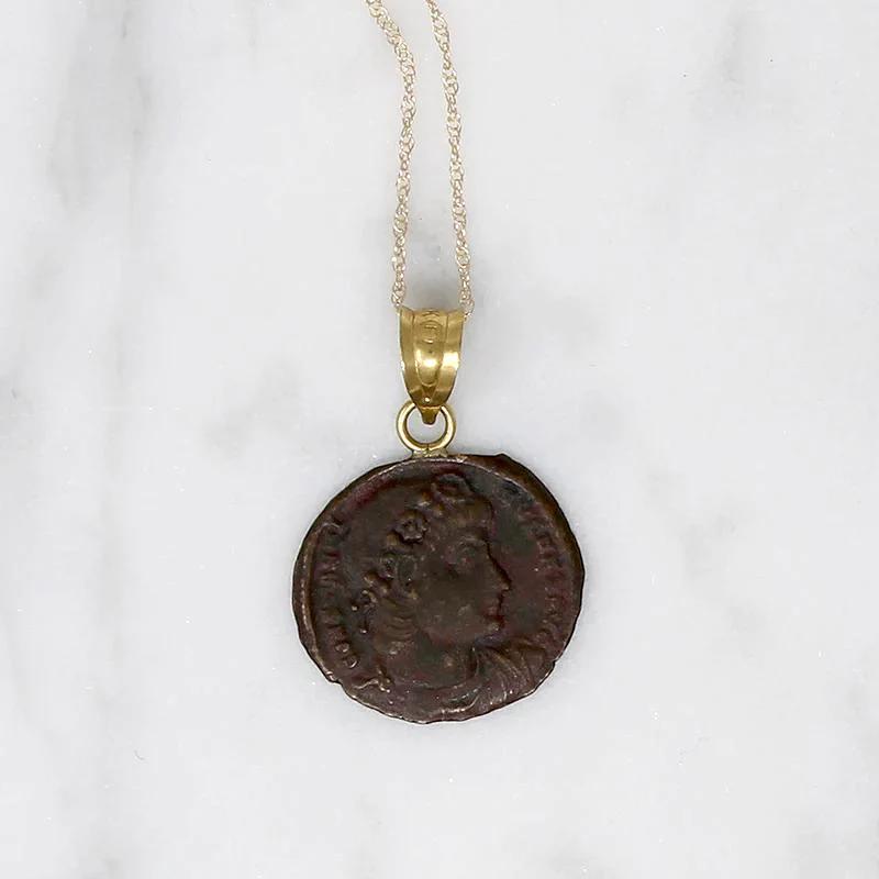 Constantine I Roman Copper Coin in Gold Necklace