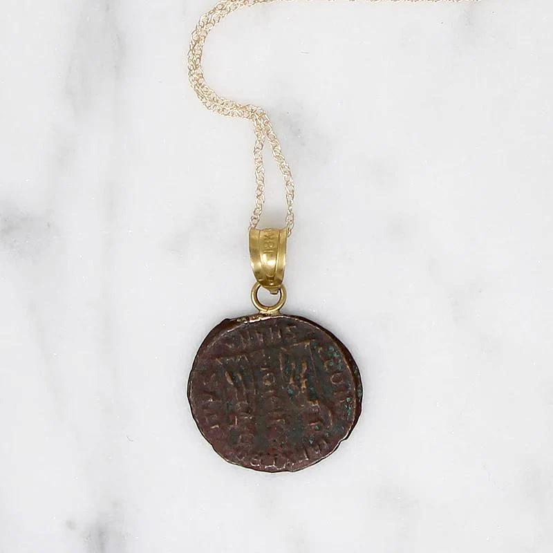 Constantine I Roman Copper Coin in Gold Necklace