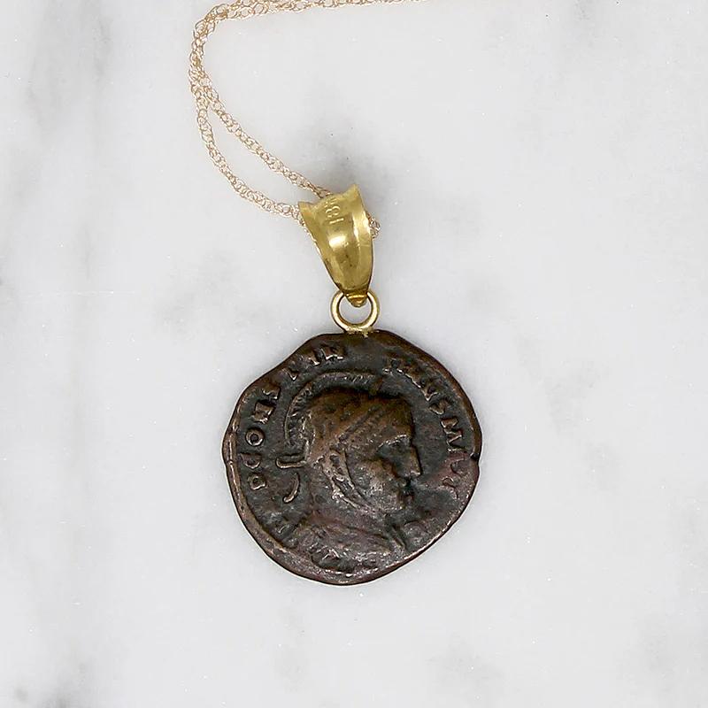 Emperor Constantine Roman Copper Coin in Gold Necklace