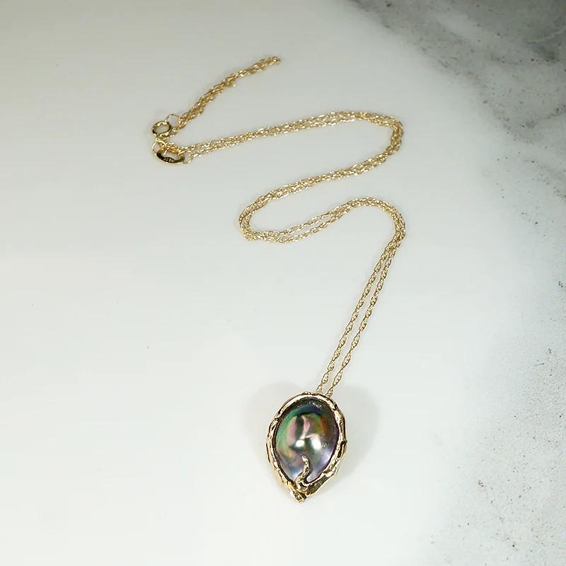 Decadent Black Mabé Pearl & Gold Necklace