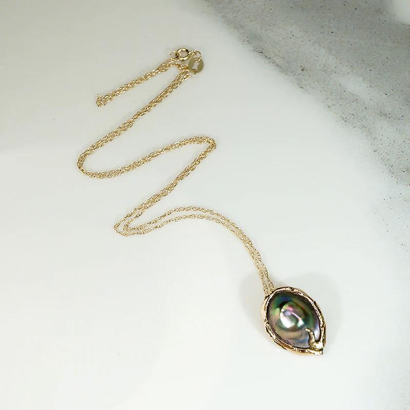 Decadent Black Mabé Pearl & Gold Necklace