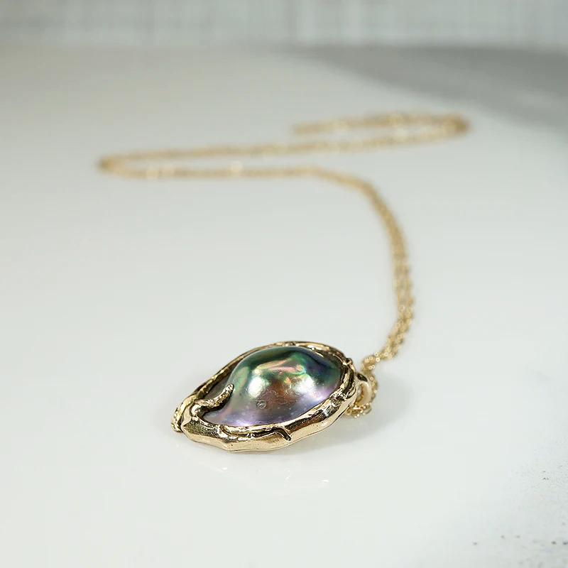 Decadent Black Mabé Pearl & Gold Necklace