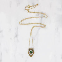 Neoclassical Green Garnet, White Enamel & Gold Pendant