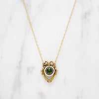 Neoclassical Green Garnet, White Enamel & Gold Pendant