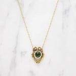 Neoclassical Green Garnet, White Enamel & Gold Pendant