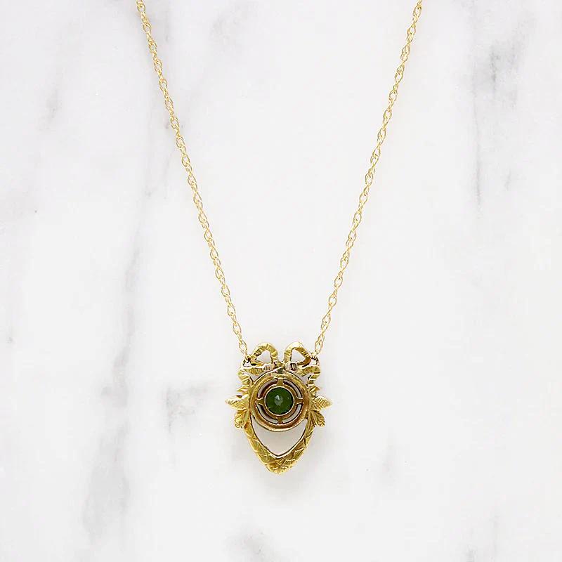 Neoclassical Green Garnet, White Enamel & Gold Pendant