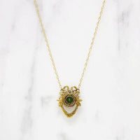 Neoclassical Green Garnet, White Enamel & Gold Pendant