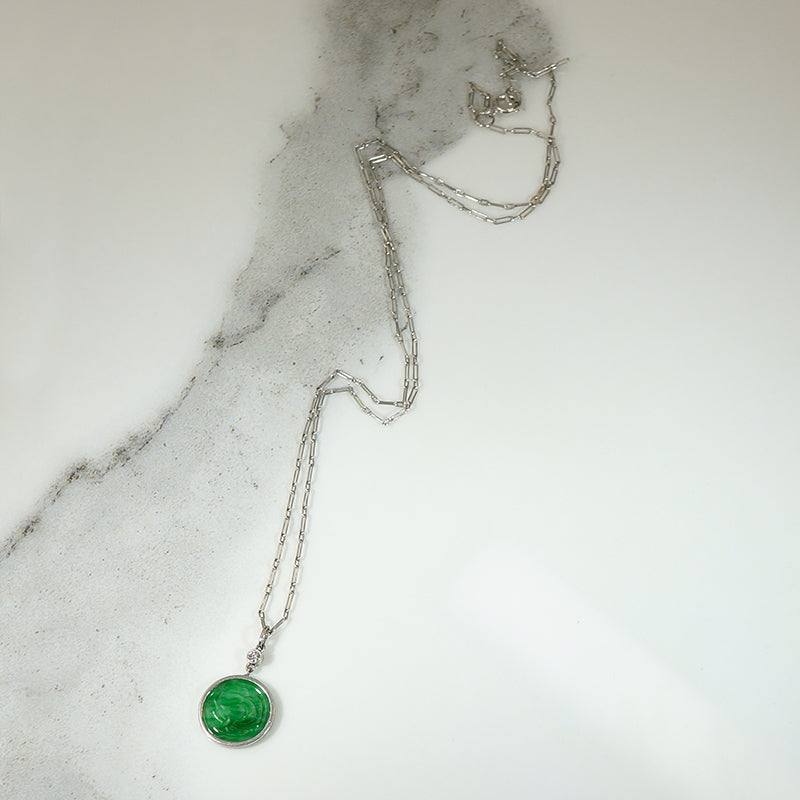 Jade & Diamond Platinum Art Deco Pendant