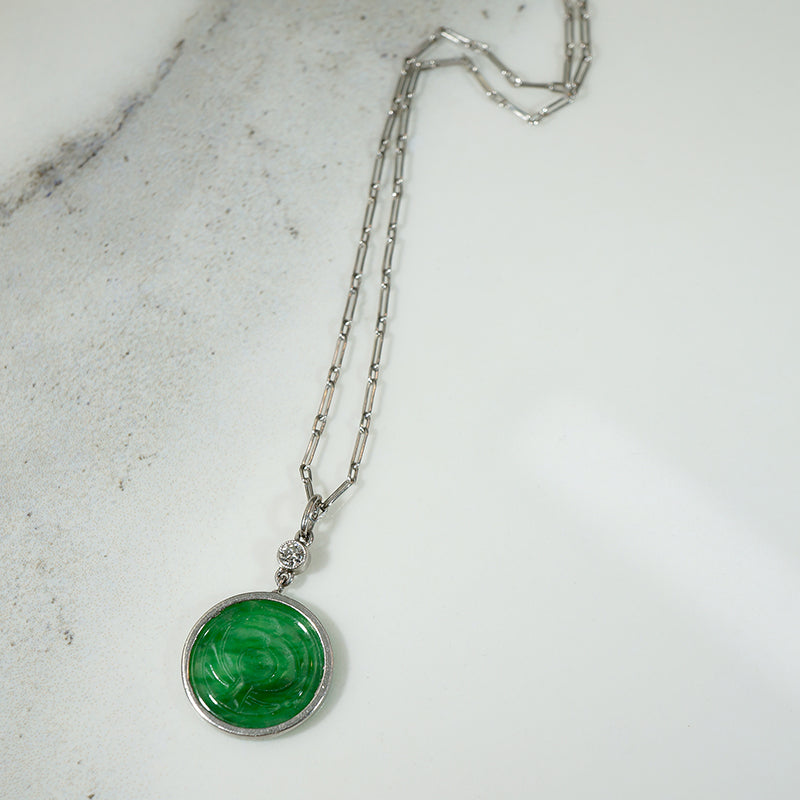Jade & Diamond Platinum Art Deco Pendant