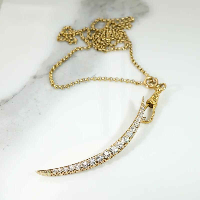 Dazzling Antique Diamond Crescent Moon Pendant