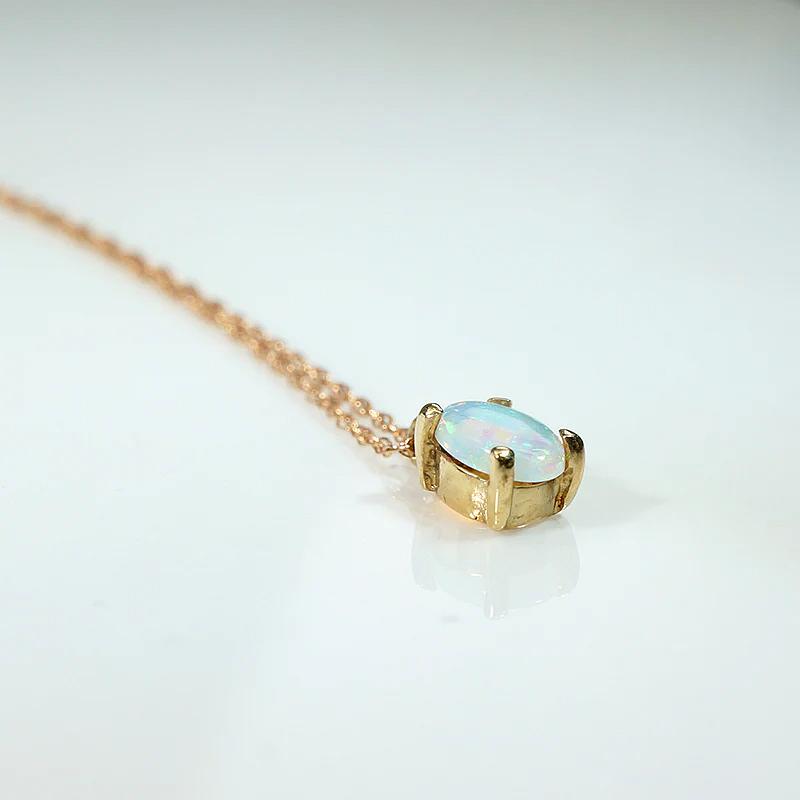 Fire & Color Tiny Opal Solitaire Pendant in Rose Gold