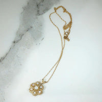 Cheerful Lacy Gold & Opal Flower Pendant