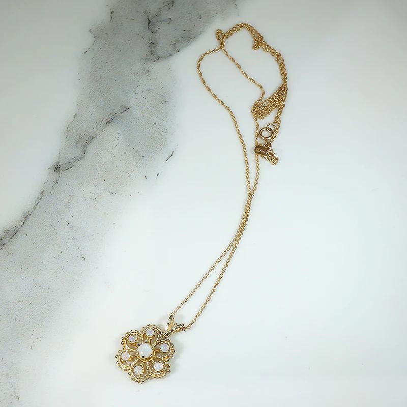 Cheerful Lacy Gold & Opal Flower Pendant