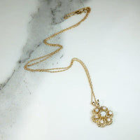 Cheerful Lacy Gold & Opal Flower Pendant
