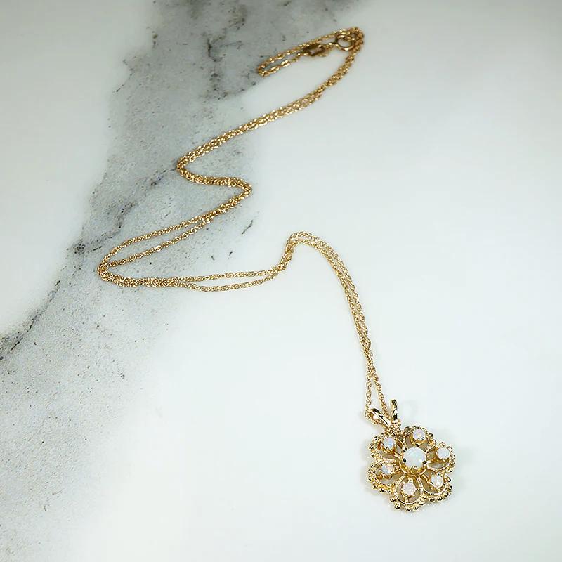 Cheerful Lacy Gold & Opal Flower Pendant