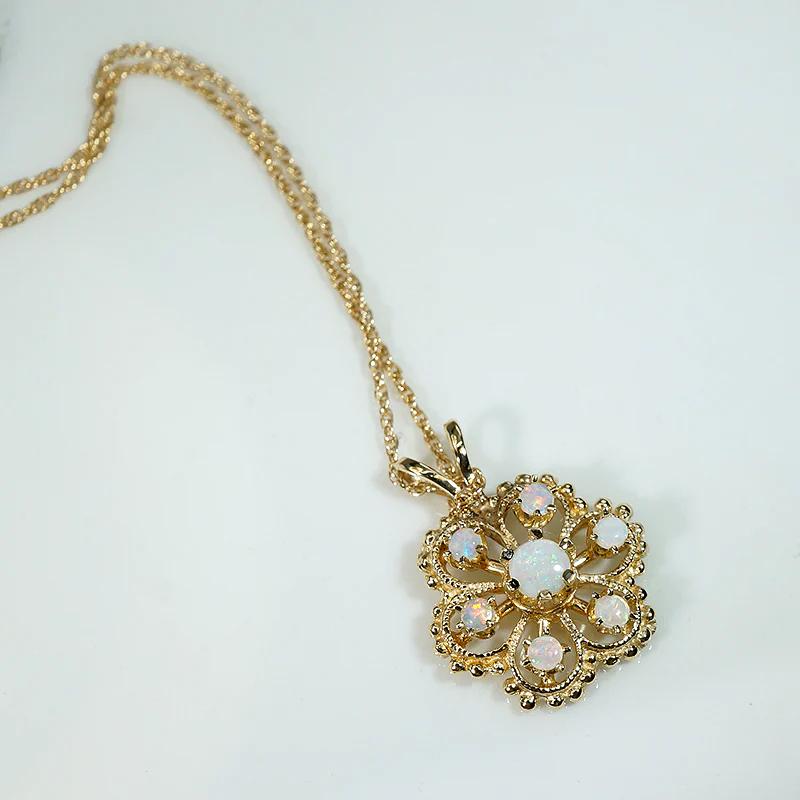 Cheerful Lacy Gold & Opal Flower Pendant